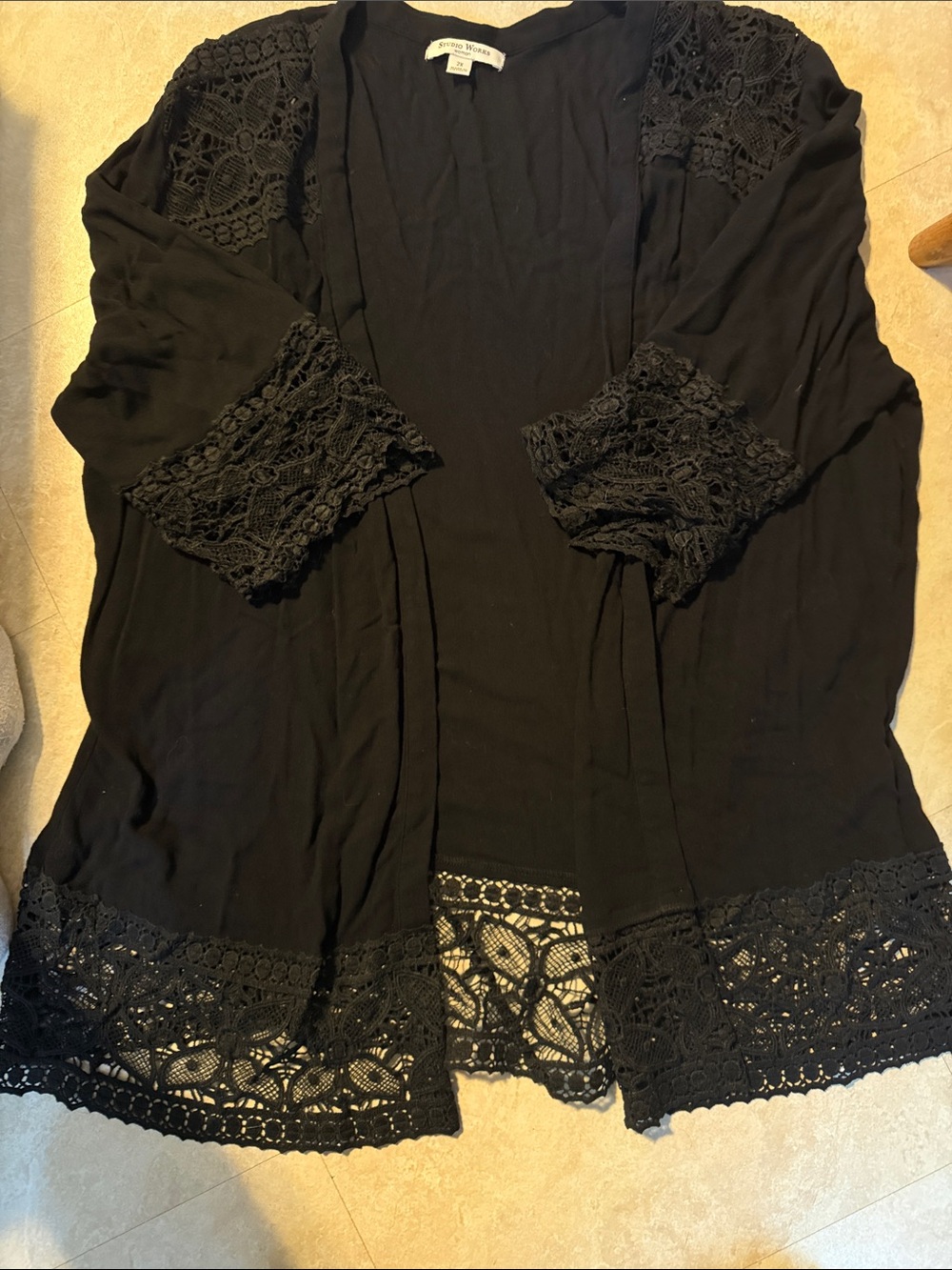 Studio Works Black Crochet-Trim Open Front Wrap
